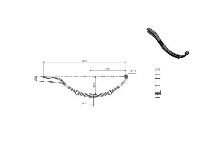 4-listna vzmet za prikolice 76,5 cm 375 kg