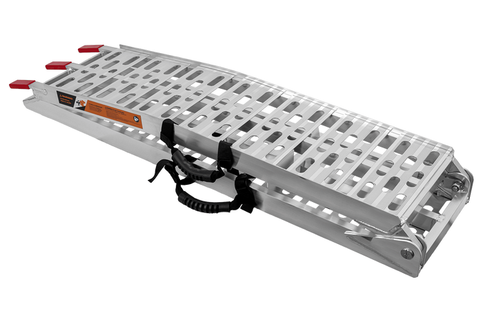 UNITRAILER ALR003 zložljive aluminijaste rampe za prikolice 221 cm 680 kg s pasom in opornikom, komplet 2 kosov