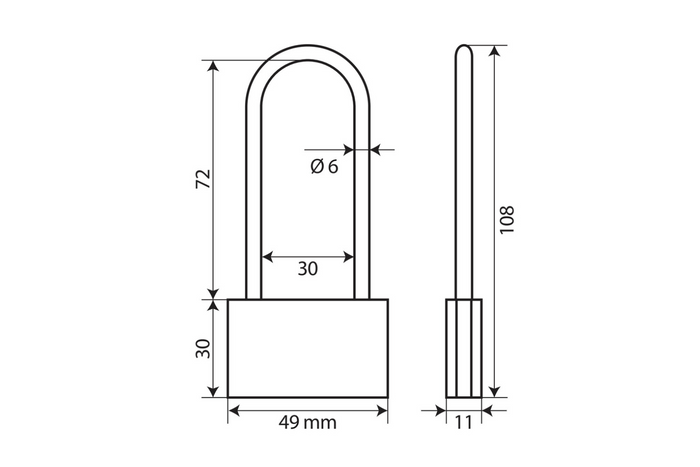 Medeninasta ključavnica 50 mm LAMP BASIC XL, premer ušesa 30 mm